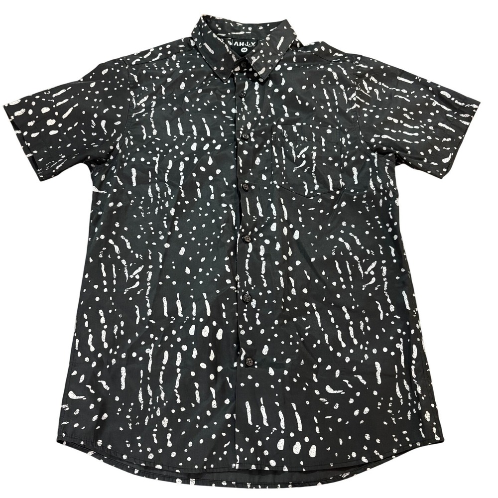 AHOY SURF CO Mens M Black White Abstract Print Short Sleeve Button Down Shirt